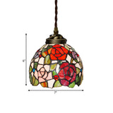 Tiffany Stained Glass Pendant Light - Red/Pink/Yellow Ceiling Lamp For Dining Room