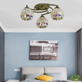 Shell Globe Semi Flush Ceiling Light - Mediterranean Style White/Colorful Lighting Fixture For