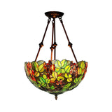 Mediterranean Dome Semi Flush Mount Ceiling Light - 16/18 Wide 2 Green Cut Glass Lights