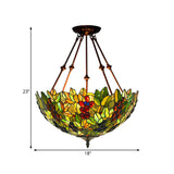 Mediterranean Dome Semi Flush Mount Ceiling Light - 16/18 Wide 2 Green Cut Glass Lights