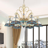 Blue Stained Glass Chandelier - 11-Light Pyramid Baroque Ceiling Lamp