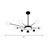 Modern White Glass Round Chandelier With 8 Black Pendant Lights