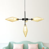 Modern Amber Glass Pendant Chandelier - Black Finish 4 Tapered Heads