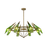Modern Tapered Pendant Chandelier - Cream/Green Glass 8 Heads Living Room Hanging Light Kit