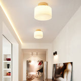Simple Opal Glass Square/Cylinder Flush Mount Light Ceiling Fixture In White / Cylinder