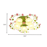 Traditional Green Glass Rose Ceiling Lighting: 5-Head Bedroom Flush Mount Fixture