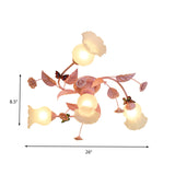 Satin Opal Glass Semi Flush Mount Ceiling Light Fixture - Traditional Pink | 4/7 Bulbs Ideal For
