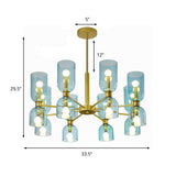 16-Head Modernist Black/Gold Pendant Chandelier With Glass Shades
