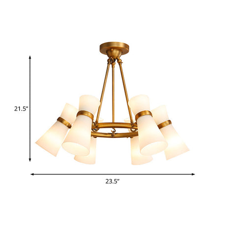 Modern Wide Flare Ceiling Chandelier With Opal Glass - 16 Bulbs Black/Gold