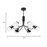 Contemporary White Glass Semi Flush Ceiling Lamp With Black Finish - 6/8 Head Sphere Design
