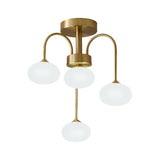 Modern Milky Glass Oval Semi Flush Gold Ceiling Mount Light Fixture With Metal Curvy Arm - 4/6 Heads