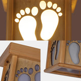 Nordic Wood Square Close To Ceiling Light - 10 W Flush Mount Fixture With Footprints For Dining Room