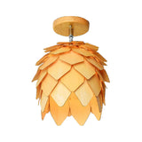 Modern Wooden Square/Trumpet/Pineapple Semi-Flush Ceiling Light - 1 Indoor Mount