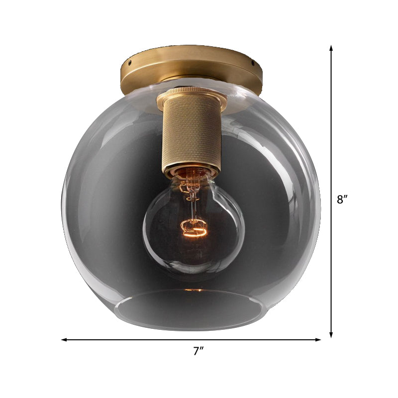 Modern Glass Flush Pendant Ceiling Light In Brass For Balcony - Globe Cone Cylinder Trumpet Shapes