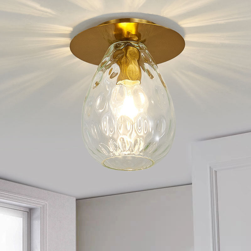 Clear Glass Pear-Shaped Dimple Flush Mount Lamp For Nordic Living Room