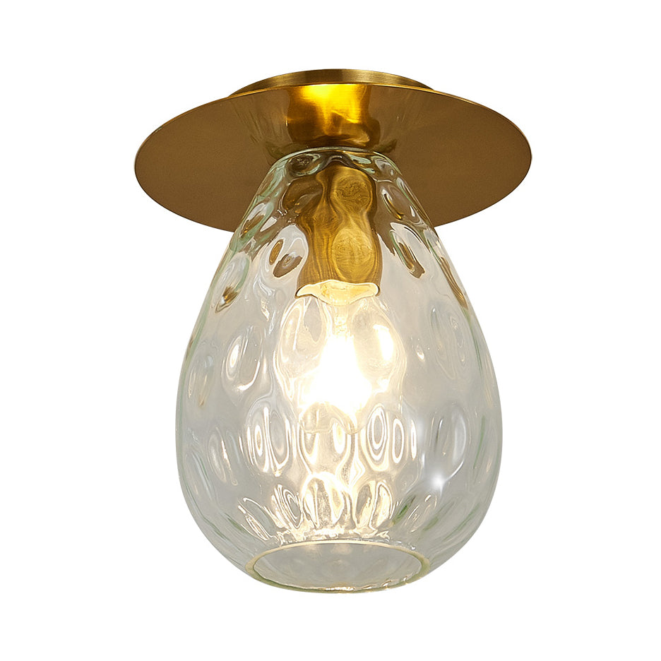 Clear Glass Pear-Shaped Dimple Flush Mount Lamp For Nordic Living Room