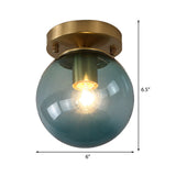Minimalist Blue/Tan Spherical Glass Flushmount Ceiling Light For Balcony