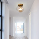 Minimalist Blue/Tan Spherical Glass Flushmount Ceiling Light For Balcony