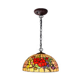 Red/Pink Stained Glass Pendant Chandelier With Tiffany-Style Design - 2-Light Flush Mount For