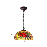Red/Pink Stained Glass Pendant Chandelier With Tiffany-Style Design - 2-Light Flush Mount For