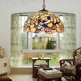 Red/Pink Stained Glass Pendant Chandelier With Tiffany-Style Design - 2-Light Flush Mount For