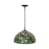 Mediterranean Dragonfly Chandelier - 2-Light Red/Green/Purple Cut Glass Pendant Light Kit