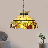 Baroque Black Chandelier With Yellow Stained Glass Shade - 3-Light Pendant