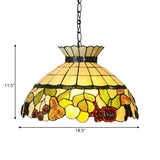 Baroque Black Chandelier With Yellow Stained Glass Shade - 3-Light Pendant