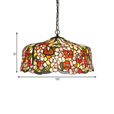 Floral Tiffany-Style Red Stained Glass Ceiling Chandelier - 2/3 Lights 16/19.5 Wide