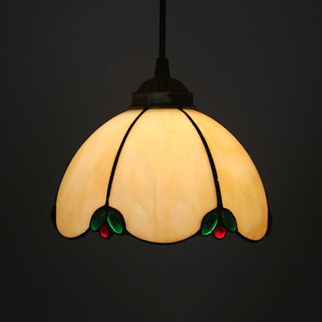 Baroque Beige/Blue/Green Glass Domed Shade Hanging Pendant Lamp For Dining Room - Black 1 Light