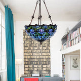 Mediterranean 2-Light Hand-Cut Glass Pendant Chandelier - Red/Blue Floral Design