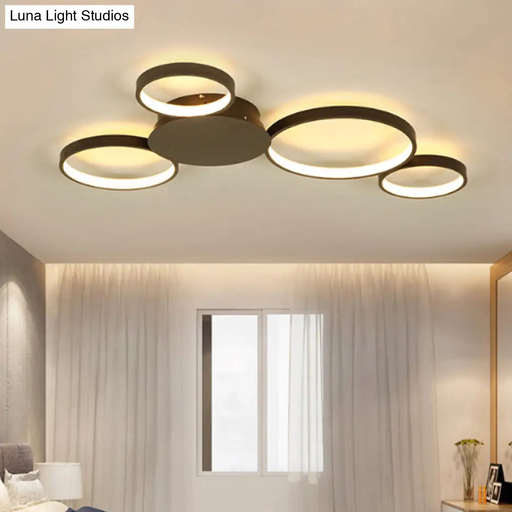 33.5’ - 47’ Wide White/Brown Ring Light Led Ceiling Flush Mount Lamp In Warm/White/Natural
