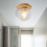 Nordic 1 Head Orb Light Fixture With Clear Hammered Glass Shade - Stylish Gray/White/Green/Wood