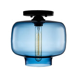 Modern Multi-Colored Lantern Flushmount Light With Glass Shade - Black Finish