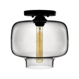 Modern Multi-Colored Lantern Flushmount Light With Glass Shade - Black Finish