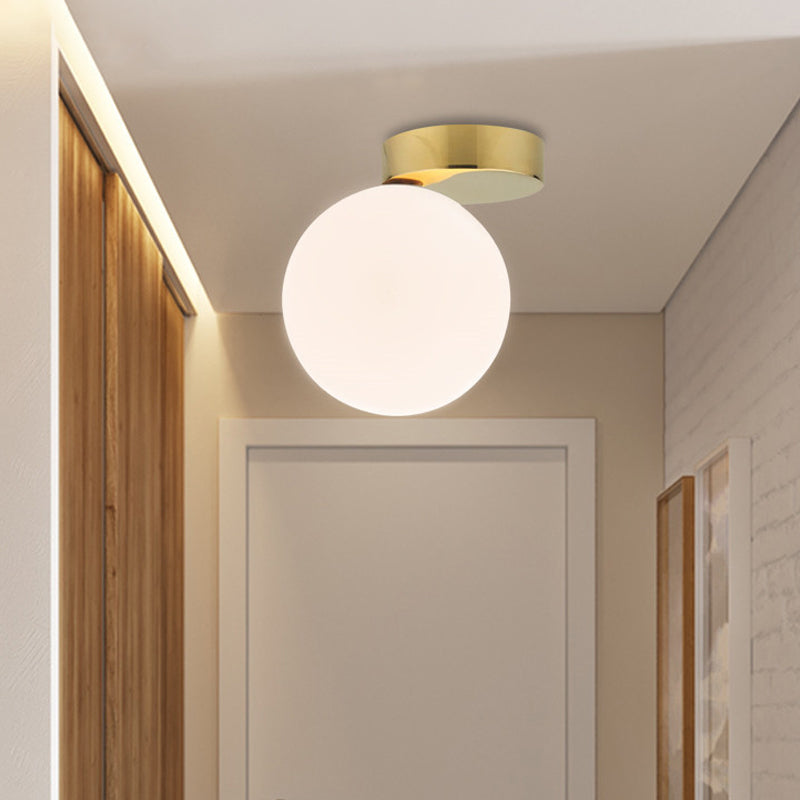 Nordic 1-Bulb Flush Mount Ceiling Light In Gold Finish With White Glass Globe / A