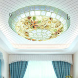 Tiffany-Style Led Flush Mount Lamp With Beige Shell Bowl Shade - Bedroom Ceiling Light Fixture