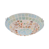 Tiffany - Style Led Flush Mount Lamp With Beige Shell Bowl Shade - Bedroom Ceiling Light Fixture