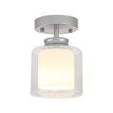 Contemporary Cylinder Semi Flush Ceiling Light With Glass Shade - Black/Silver/Gold Finish 1 Bulb