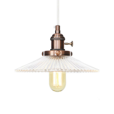 Vintage Stylish Clear Ribbed Glass Saucer Pendant Lighting - 1 Head Ceiling Fixture For Coffee Shop