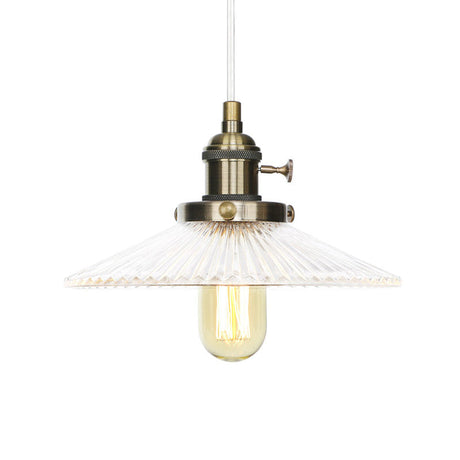 Vintage Stylish Clear Ribbed Glass Saucer Pendant Lighting - 1 Head Ceiling Fixture For Coffee Shop