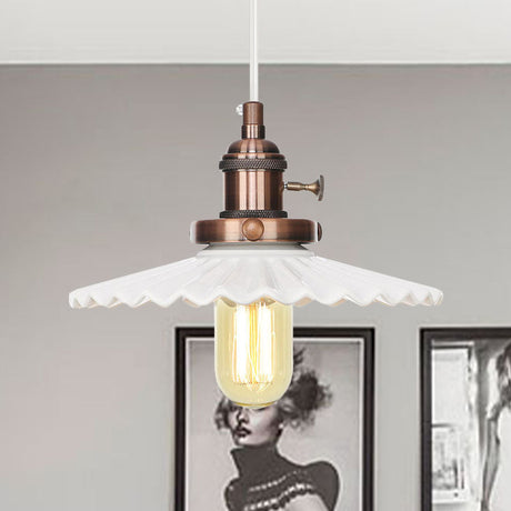 Scalloped Edge Hanging Light Fixture - Ceramic Pendant Ceiling For Industrial Dining Rooms (1 Bulb)