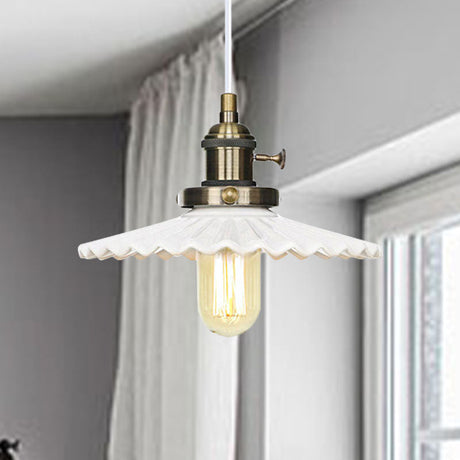 Scalloped Edge Hanging Light Fixture - Ceramic Pendant Ceiling For Industrial Dining Rooms (1 Bulb)