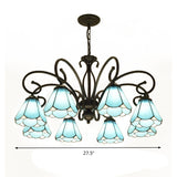 Tiffany Style Blue Glass Cone Chandelier Light Fixture - 5/6/8 Lights Black Elegant Hanging Lamp Kit