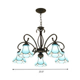Tiffany Style Blue Glass Cone Chandelier Light Fixture - 5/6/8 Lights Black Elegant Hanging Lamp Kit