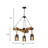 Lodge Style Pendant Light With Wire Mesh Wood And Rope - Brown Base 3/6 Lights