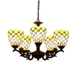 Tiffany Beige Glass Chandelier - 5-Light Suspension Lamp In Black
