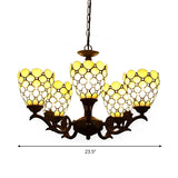 Tiffany Beige Glass Chandelier - 5-Light Suspension Lamp In Black
