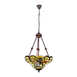 Victorian Flower Hanging Chandelier With Cut Glass In Red/Yellow/Orange - 2 Lights