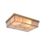 Frosted Glass Flush Ceiling Light In Classic Brass - 3/6 Lights Rectangle Design For Bedroom Mount